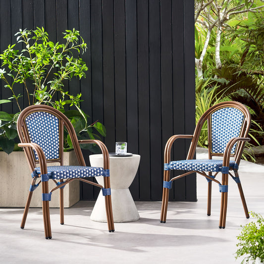 Bistro Chair With 2 Toned Checkered Pattern, (Set of 2) - White / Navy