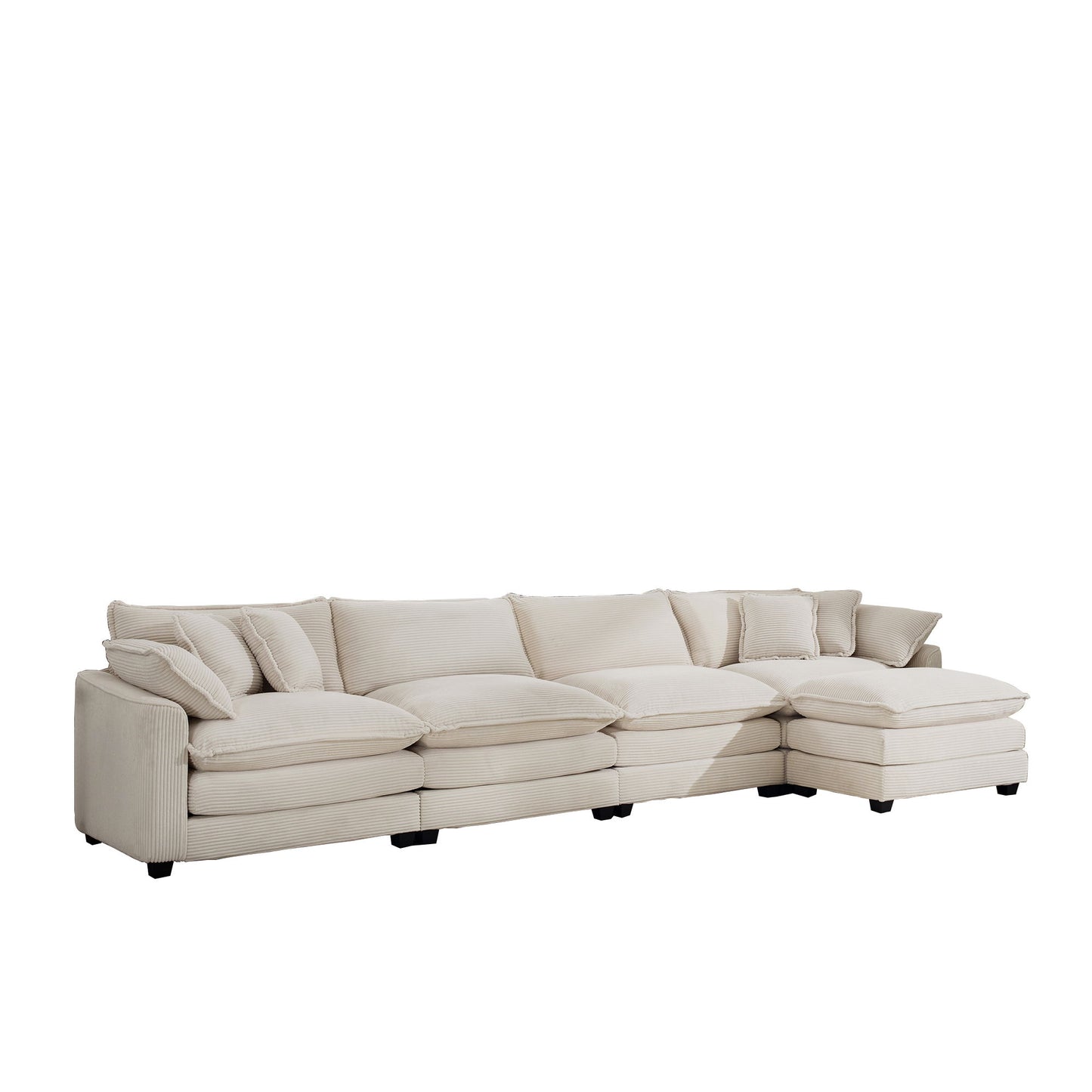 Modern Oversized Modular Cushion Sofa With Ottoman, Low Back, Deep Seating Sofa Set
