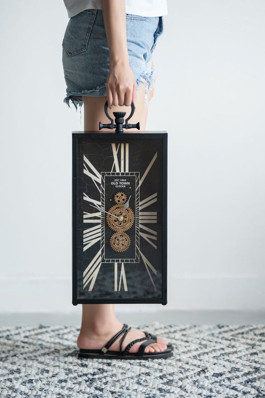 Decorative AndRoman Numeral Table Clock, Home Decor Gear Clock - Multicolor