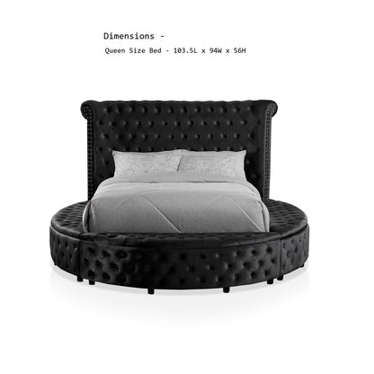 Glam Button Tufted Wingback Round Bed With Storage And USB Ports
