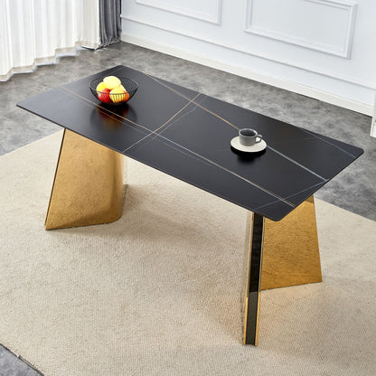 Marble Patterned Slab Dining Table With Steel Butterfly Legs