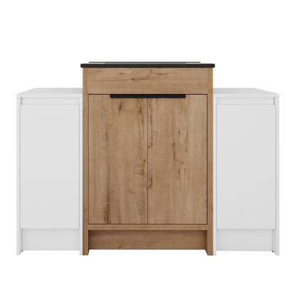 48" Freestanding Bathroom Vanity With Sink And 2 Storage Cabinets, Soft Closing Door - Glossy White / Imitative Oak