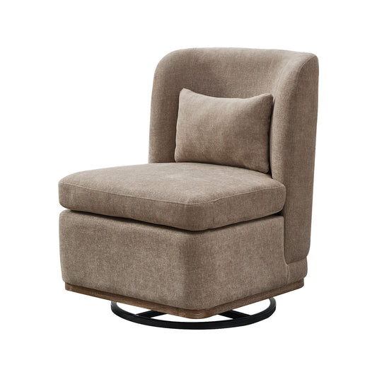Wide Modern Chenille Cushioned Armless Metal Base 360° Swivel Chair With Pillow
