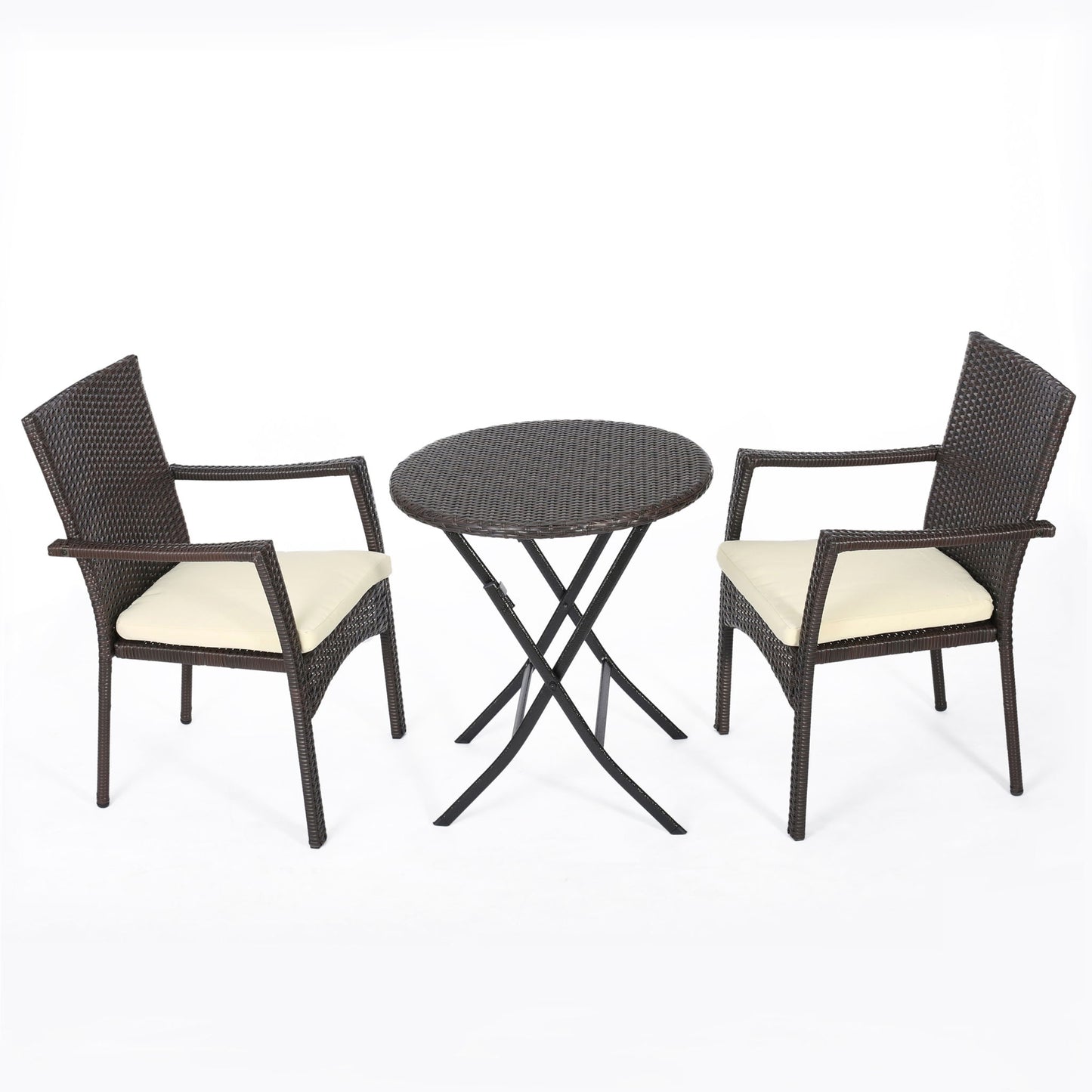3 Piece Bistro Set With Water Resistant Cushions And 2 Chairs - Brown Multi