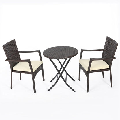 3 Piece Bistro Set With Water Resistant Cushions And 2 Chairs - Brown Multi