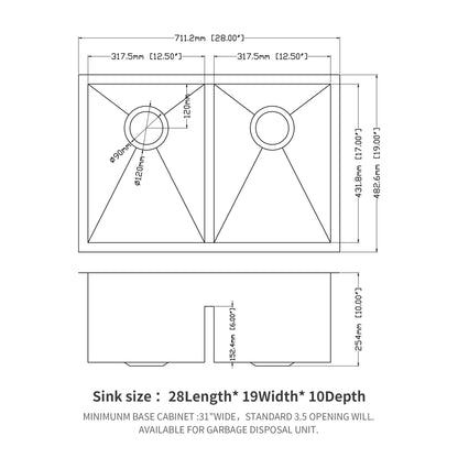 Modern Double Bowl Undermount Kitchen Sink 50 / 50 Design Stainless Steel