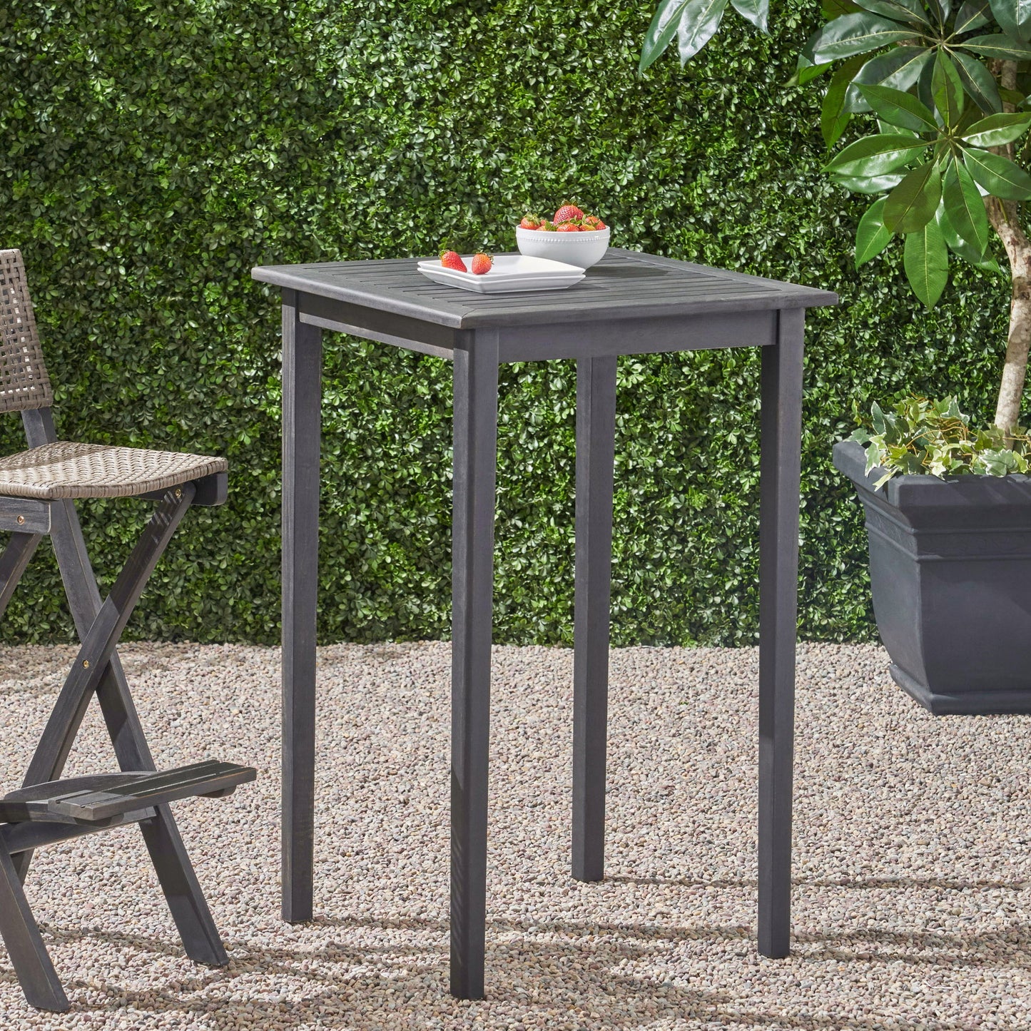 Outdoor Minimalist Acacia Wood Square Bar Table