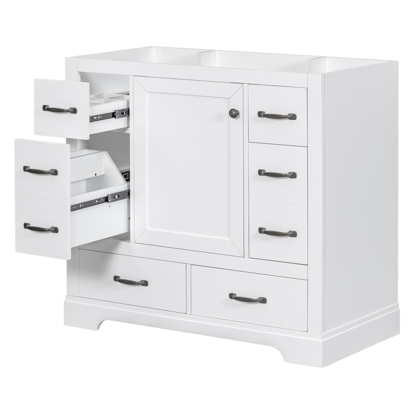 Modern Bathroom Vanity Base Only, 6 Drawer Storage With Adjustable Shelf