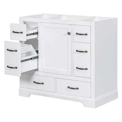 Modern Bathroom Vanity Base Only, 6 Drawer Storage With Adjustable Shelf