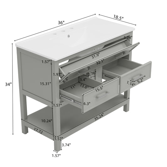 Bathroom Vanity With Sink, Tip Out Tray & 2 Full Extension Drawers - Gray