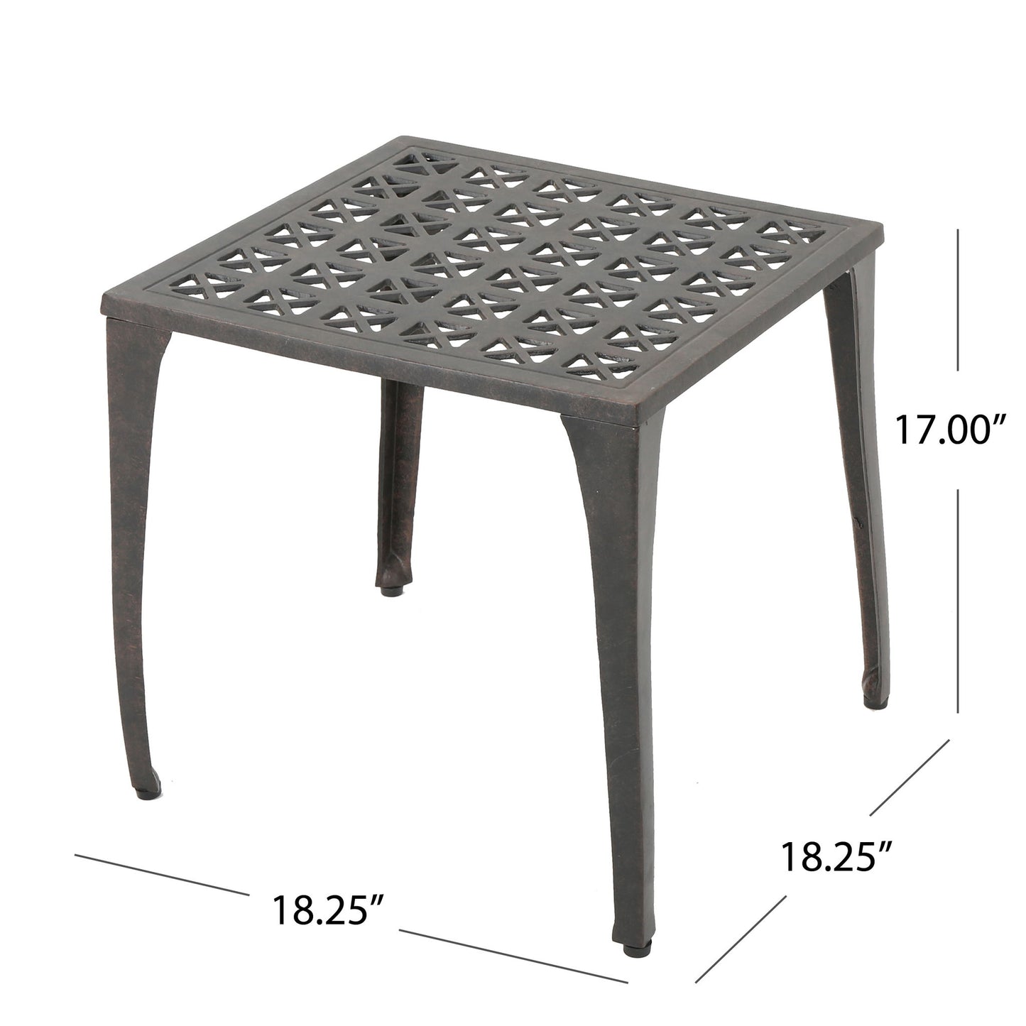 Lunaire - Outdoor Square Cast Aluminum Side Table With Lattice Top And Curved Legs - Bronze