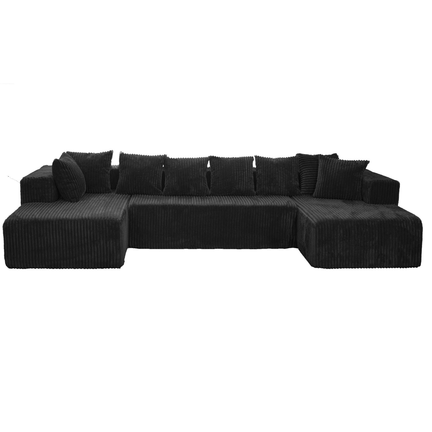 Modular U-Shaped Sectional Sofa, 4 Seater Chaise Lounge With Reversible Design Striped - Black