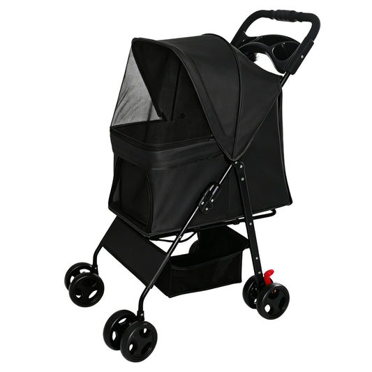 Foldable Pet Stroller For Small Dogs And Cats With Multi Functional Tray