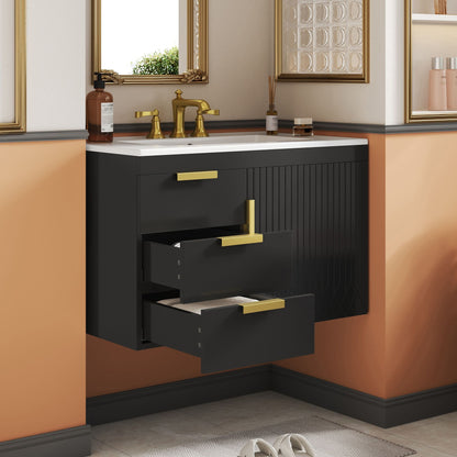 Modern Wall Mounted Bathroom Cabinet With Ceramic Sink, Soft-Closing Drawer And Door