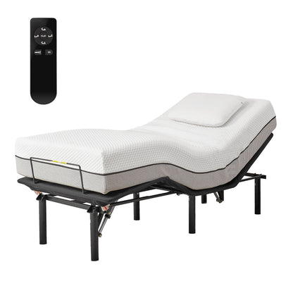 Adjustable Metal Bed Base With Head And Foot Incline, Anti Snore Feature, Wireless Control, Twin Long - Antique Black