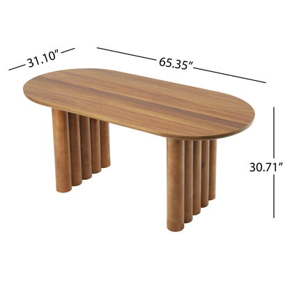 Oval Dining Table With Cylindrical Legs - Brown