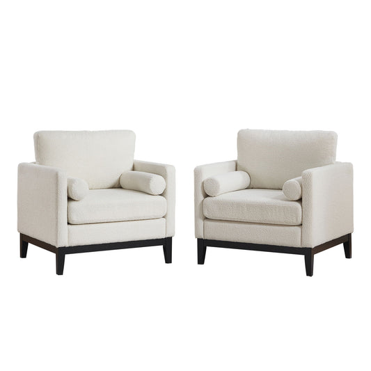 Wide Modern Farmhouse Performance Accent Chair With Legs, Wood Base