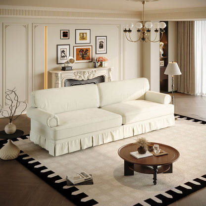 Luxuriously Comfortable Cloud Couch Sofa With Elegant Rolled Arms & Pleated Skirt Design