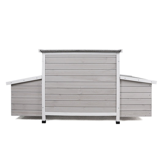 Large Chicken Coop Outdoor Hen House With 2 Sides Nesting Boxes - Gray / White Matte