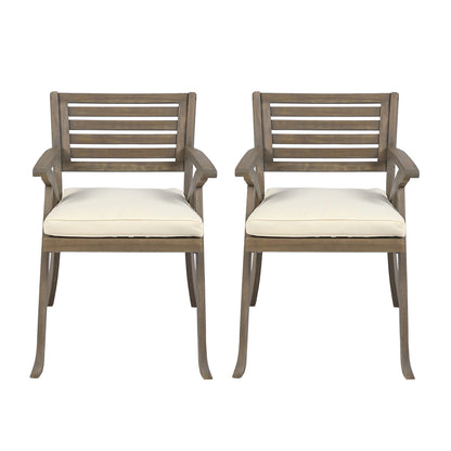 Helen - Outdoor Acacia Wood Dining Chair (Set of 2) - Gray / Creme