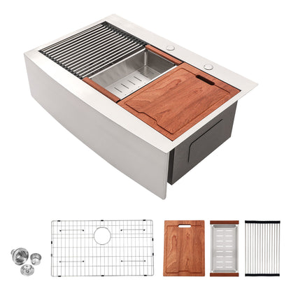 Modern Farmhouse, Drop In Workstation Kitchen Sink With Apron Front