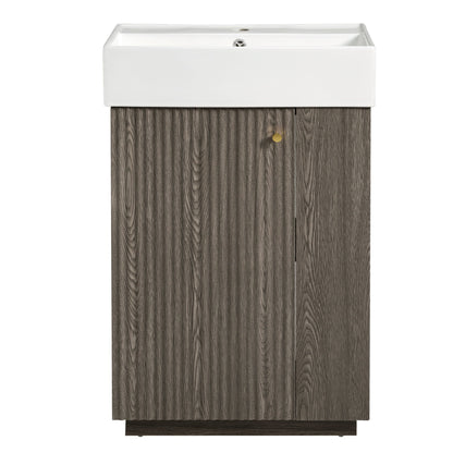 Bathroom Vanity With Sink, Freestanding Wood Grain Cabinet With Storage