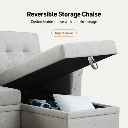 Lucca - Linen Reversible Sleeper Sectional Sofa With Storage Chaise