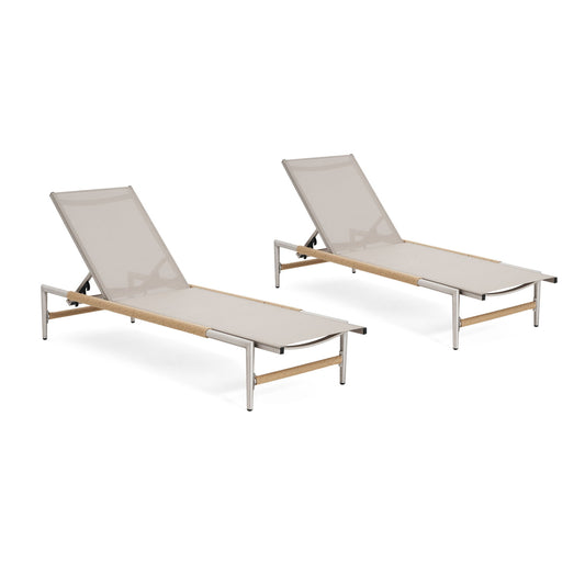Hargrove - Outdoor Patio Aluminum Chaise Lounge (Set of 2) - Natural / Silver