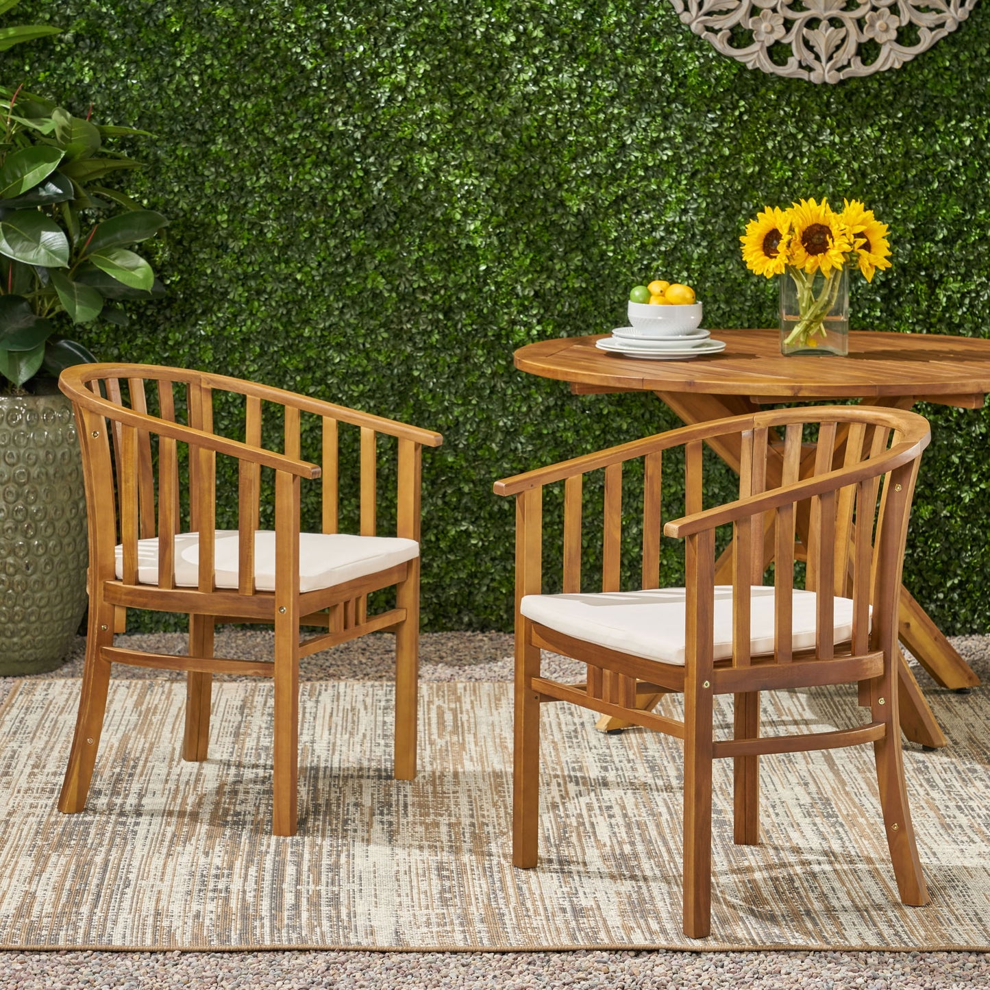 Outdoor Wooden Dining Chairs With Cushions (Set of 2)