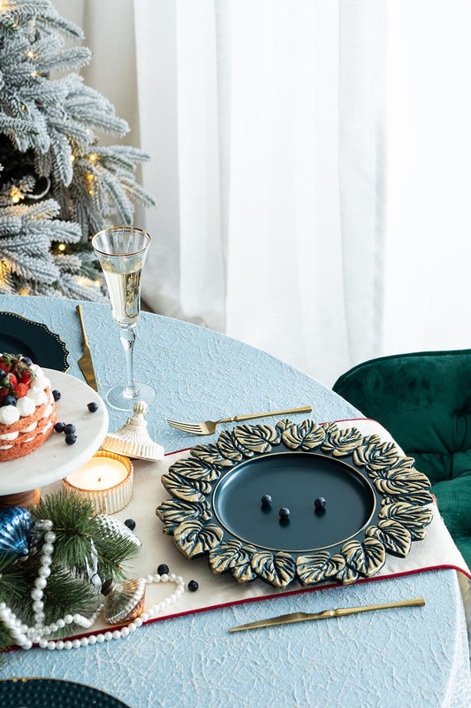 Plastic Charger Plate (Set of 8) - Blue / Gold