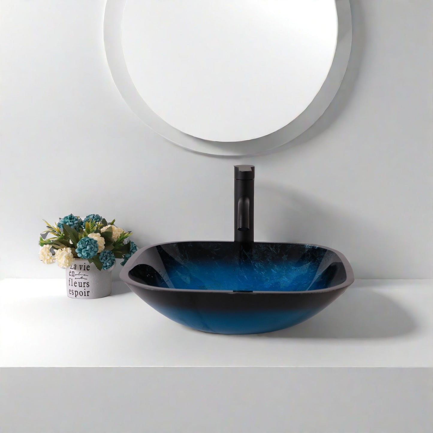 Artistic Vessel Sink With Faucet And Pop Up Drain - Blue