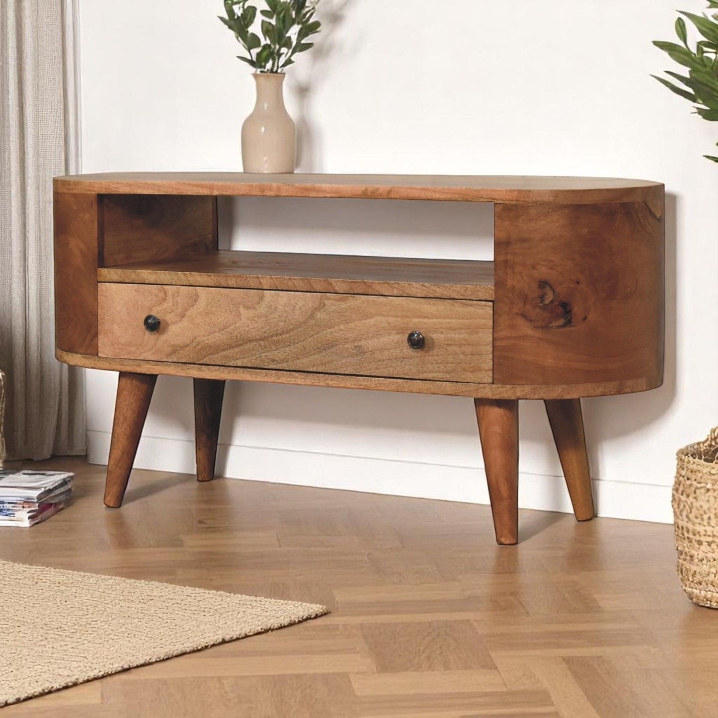 Mini Rounded Entertainment Unit - Oak