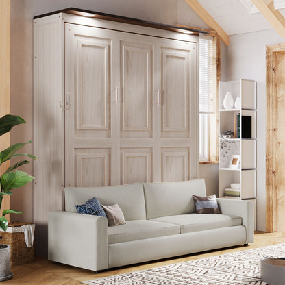 Queen Size Murphy Bed With Sofa And LED - Beige