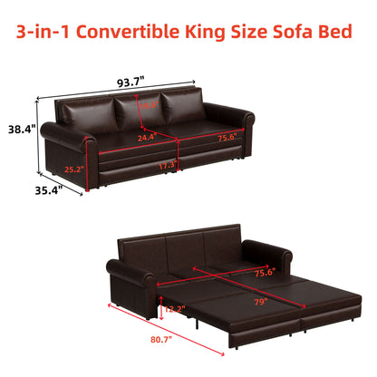 Pull Out Sofa Bed 3 In 1 Velvet Convertible Sleeper Sofa With Nailhead Trim & Rolled Arm, Multi Functional