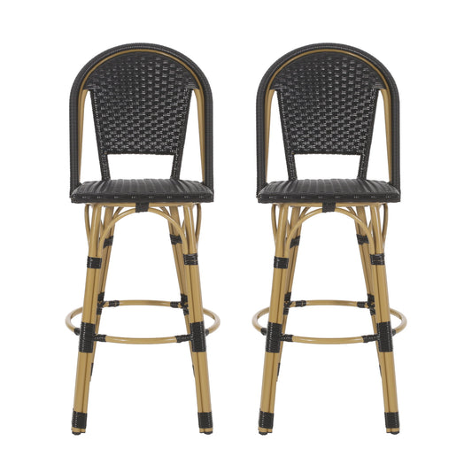Outdoor Rattan And Aluminum French Barstools (Set of 2)
