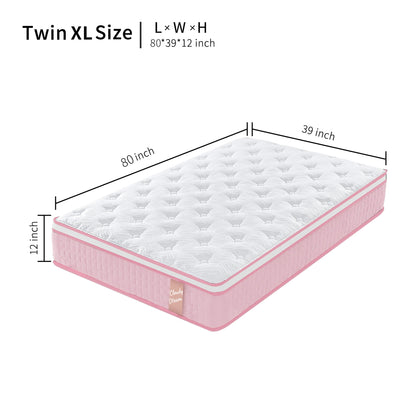 12" Hybrid Mattress With Individual Pocket Spring, Comortable Memory Foam