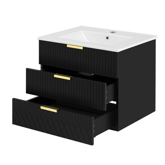 Wall Mounted Floating Cabinet With Side Cabinet Combo, Rectangular Ceramic Sink Vanity