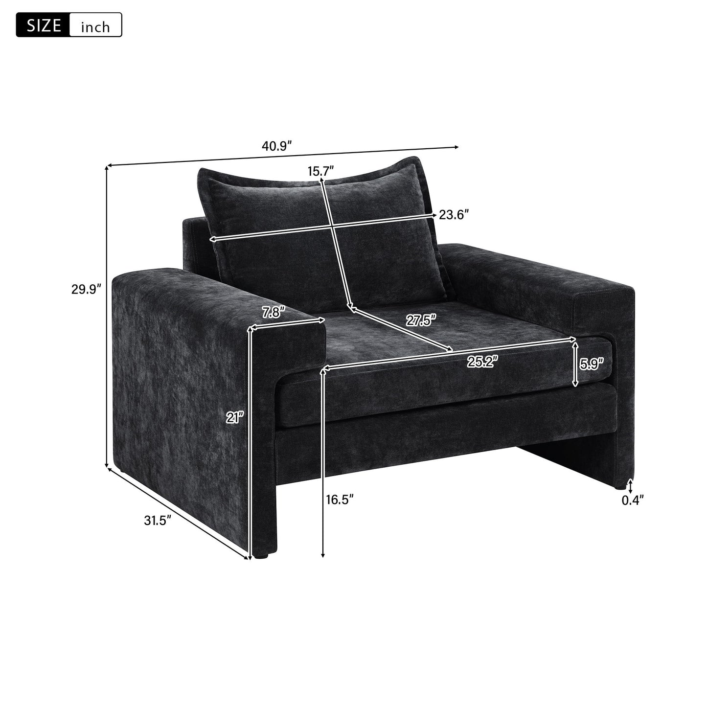 Upholstered Accent Chair With Wide Armrests And Ergonomic Back Support