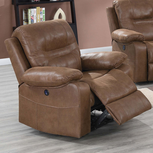 1 Piece Single Power Recliner Pillow Top Arms Cushion Back With USB Port - Dark Brown