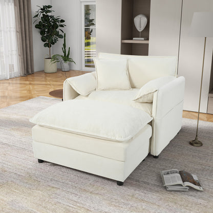 Oversized Chair With Movable Ottoman, Soft Upholstered Lounge Chair