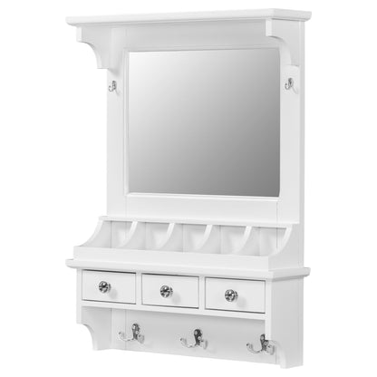 Floating Makeup Vanity With Big Mirror, Wall Mounted Storage Vanity With Drawers, Pockets & Hooks, Space Saving Decorative Home Organizer - White