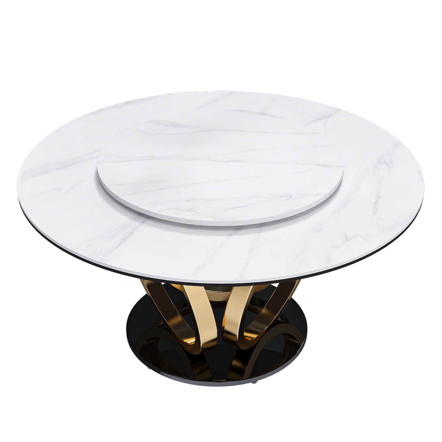 Round Dining Table With 360° Smooth Lazy Susan Stain / Heat - Gold / Black / White