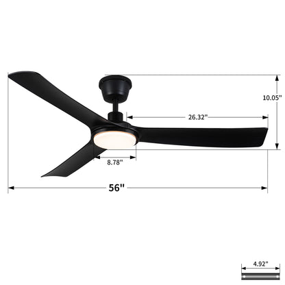All Weather Outdoor Waterproof Ceiling Fan With Light And Quiet Motor For Patio Porch - Black