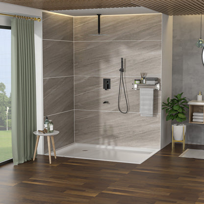 Shower System With Waterfall Tub Spout And 16" Ceiling Mount Square Rain Shower - Oil-Rubbed Bronze