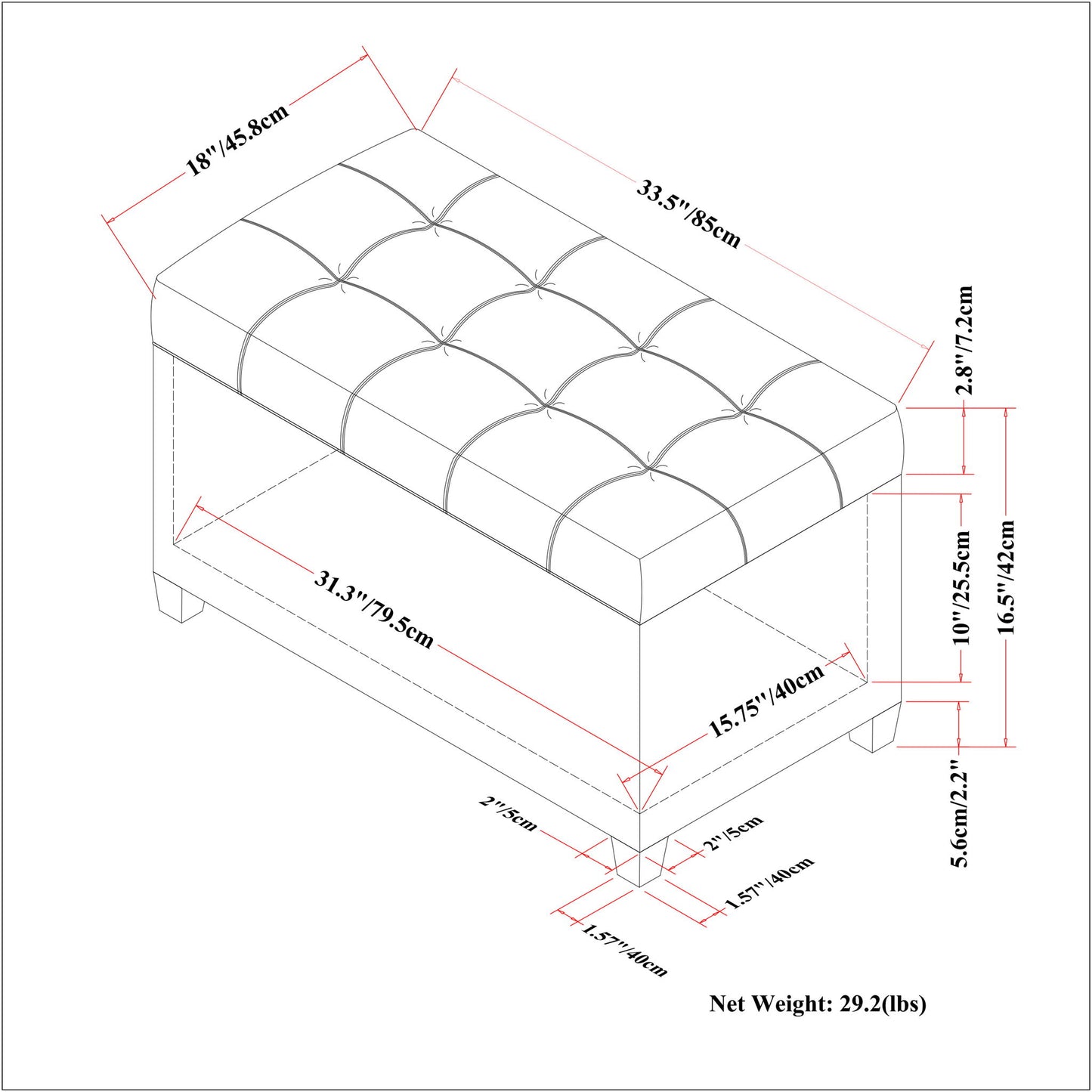 Sienna - Transitional Storage Ottoman Bench