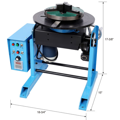 Heavy Duty Rotary Welding Positioner Turntable Table With Manual Tilt And 3 Jaw Lathe Chuck - Blue