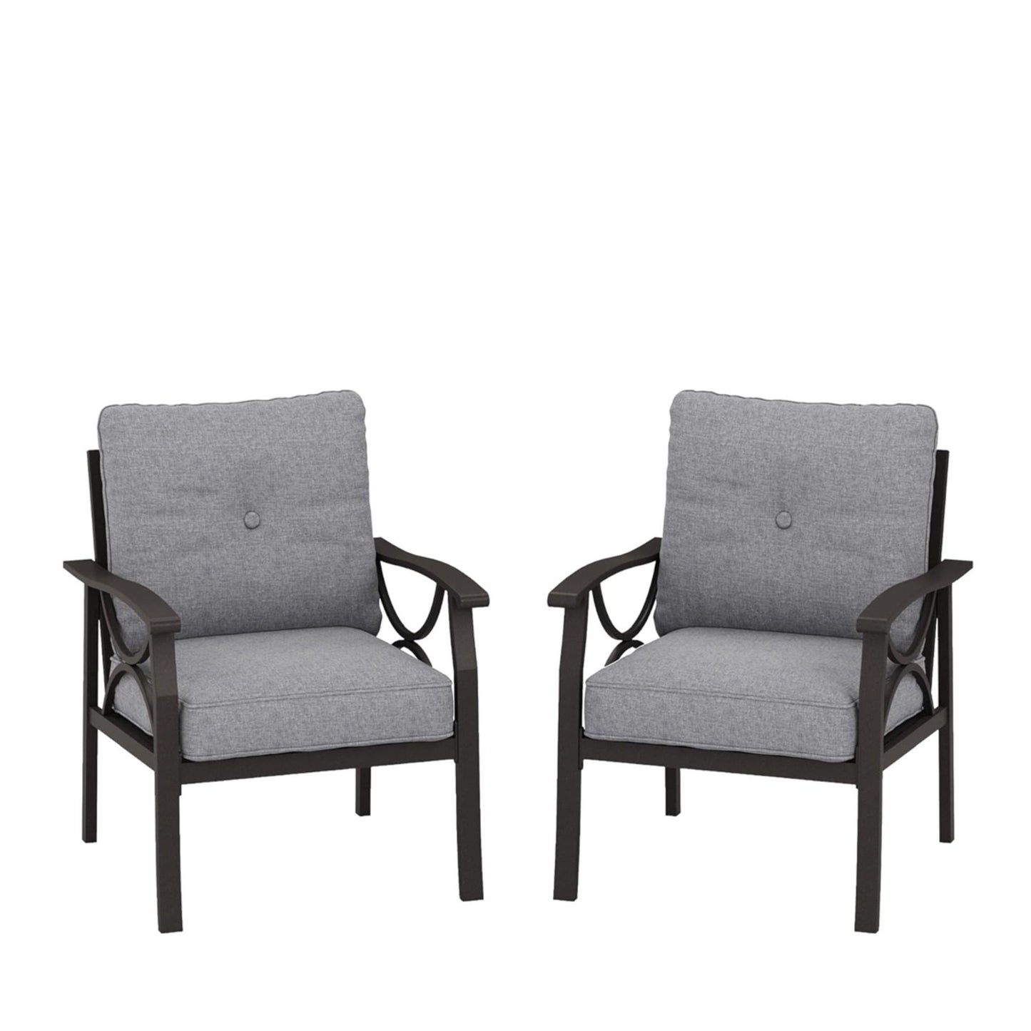 All Weather Armchairs With Cushions, Sculptural Design (Set of 2) - Gray / Khaki