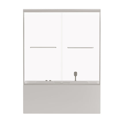 Double Sliding Bathtub Shower Door, Semi Frameless Bypass, 1 / 4" (6Mm) With Explosion - Proof Film, Adjustable Aluminum Alloy Frame