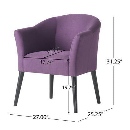 Fabric Arm Chair With Wooden Legs And Cushioned Seat - Plum