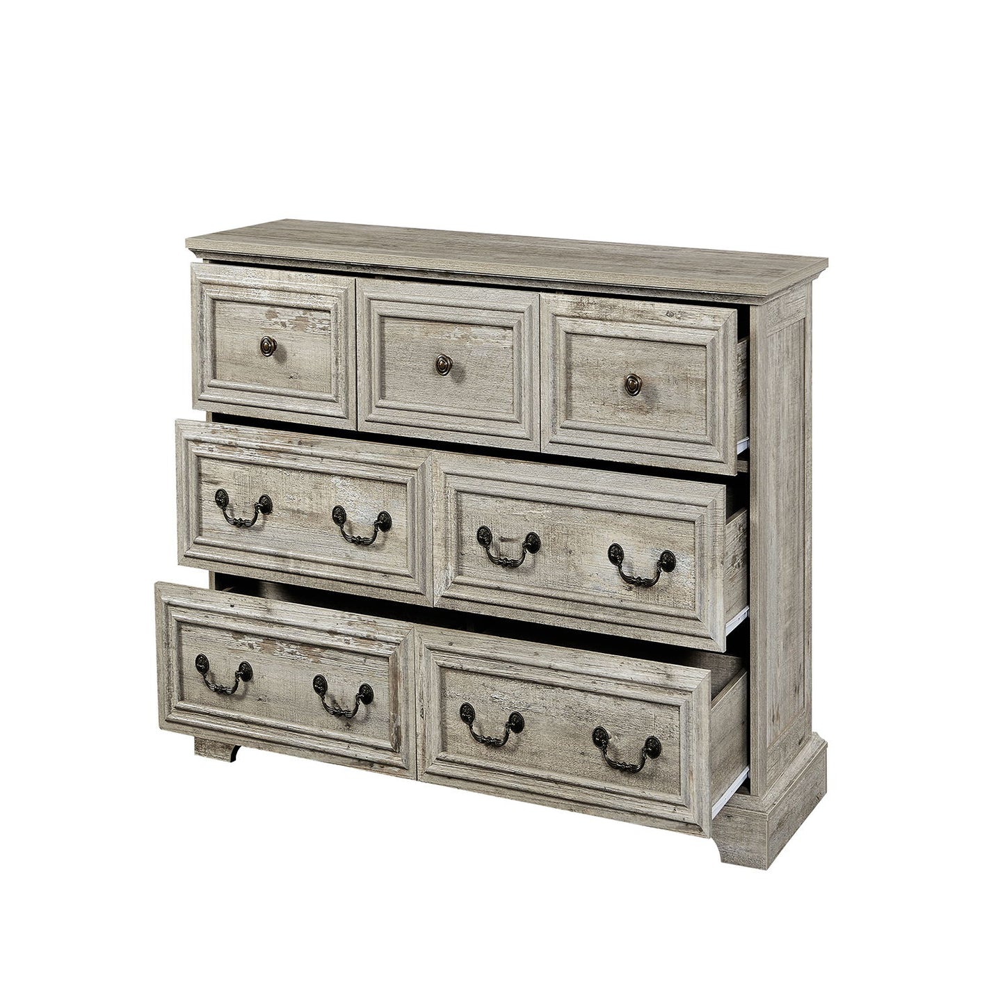 Farmhouse Vintage 7 Drawers Dresser With Natural Texture
